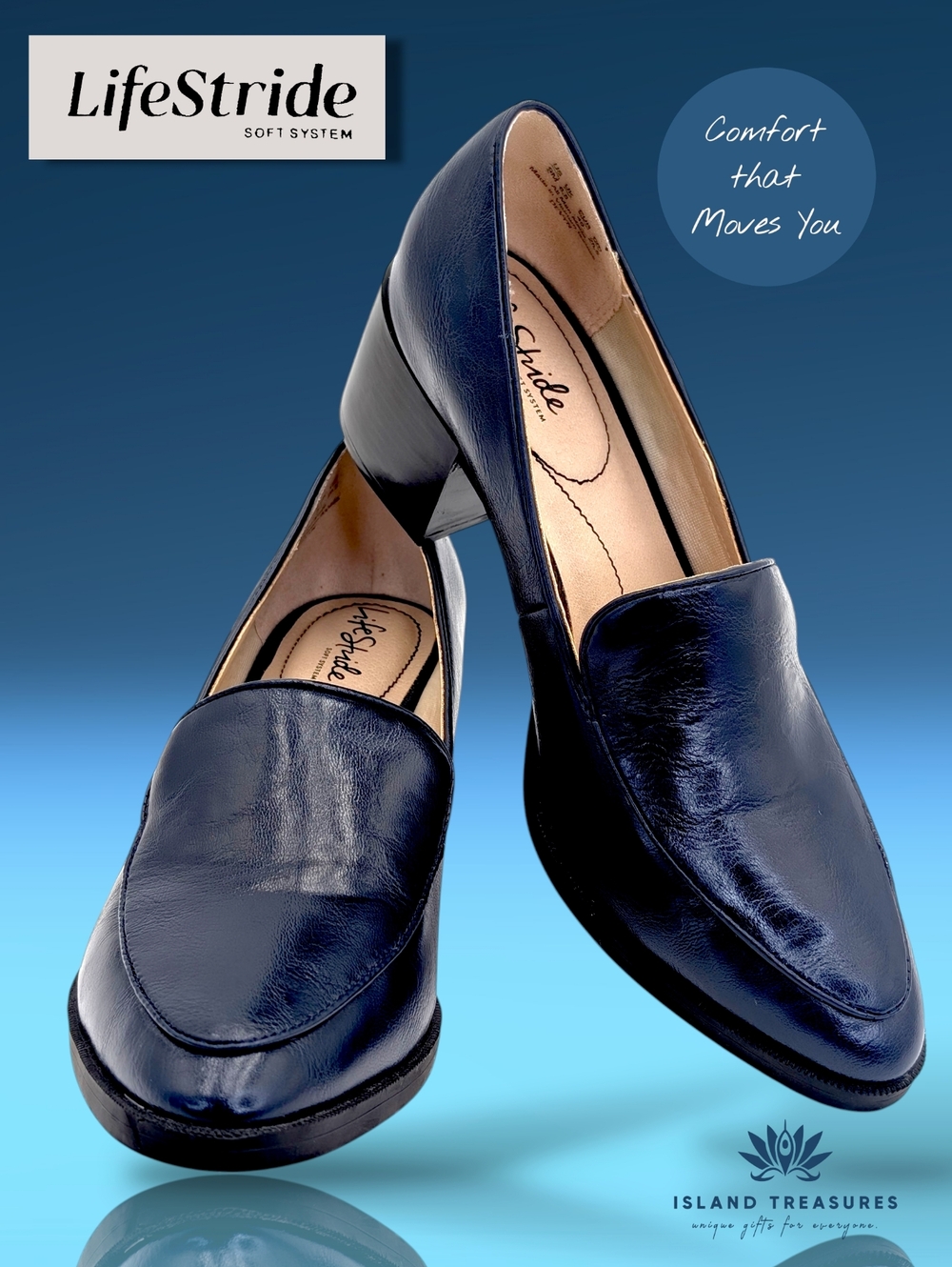 Lifestride Soft System Devyn 9M Women's Blue Block-Heel Cushioned Loafers